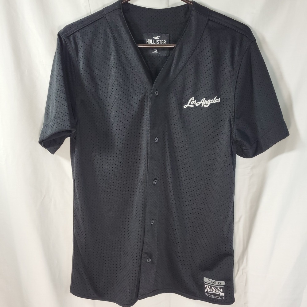 Hollister Mens Los Angeles Baseball Jersey Black Mesh Button Down Shirt XS